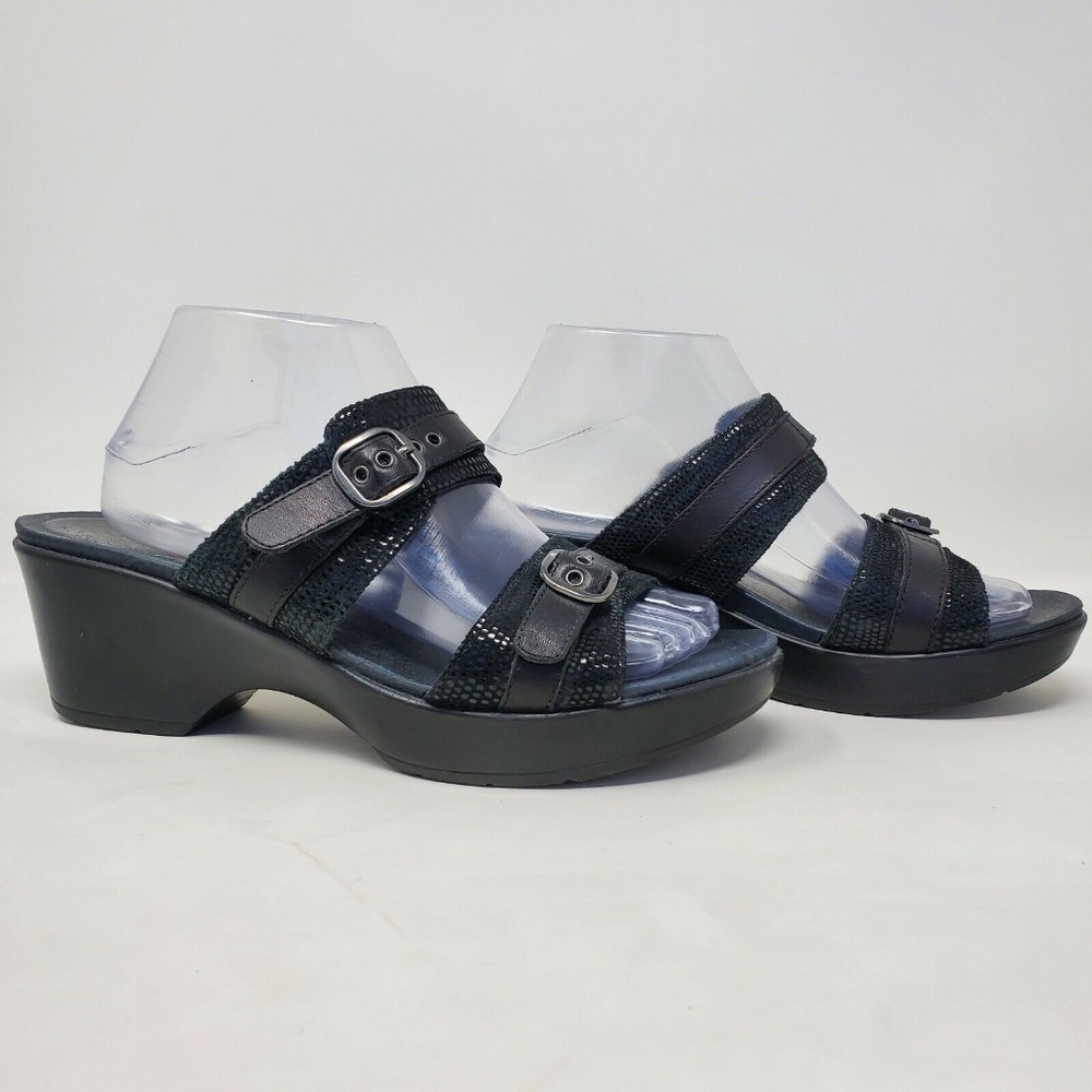 Dansko Jessie Black Leather Double Strap Clogs 11